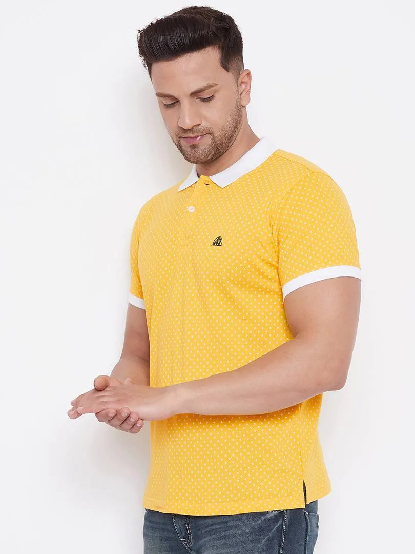 Elegant Yellow Cotton Blend Solid Polos For Men