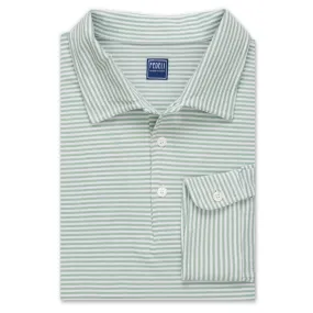 FEDELI Green Striped Cotton Light Pique Long Sleeve Polo Shirt EU 58 NEW US 3XL