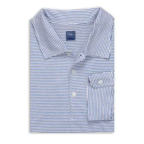 FEDELI "Libeccio" Blue Striped Cotton Jersey Long Sleeve Polo Shirt EU 60 NEW US 4XL