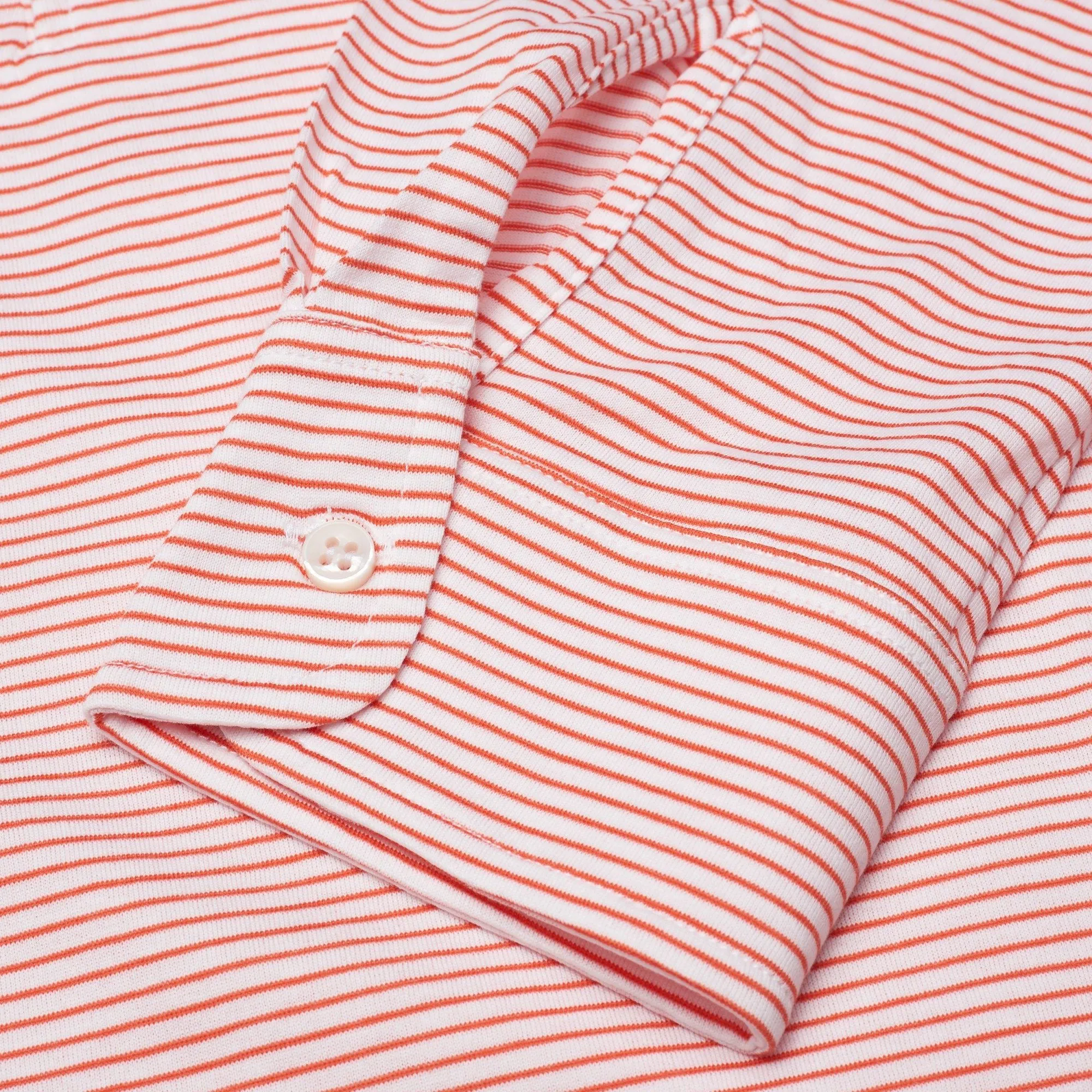 FEDELI "Libeccio" Light Red Striped Cotton Jersey Long Sleeve Polo Shirt 54 NEW XL