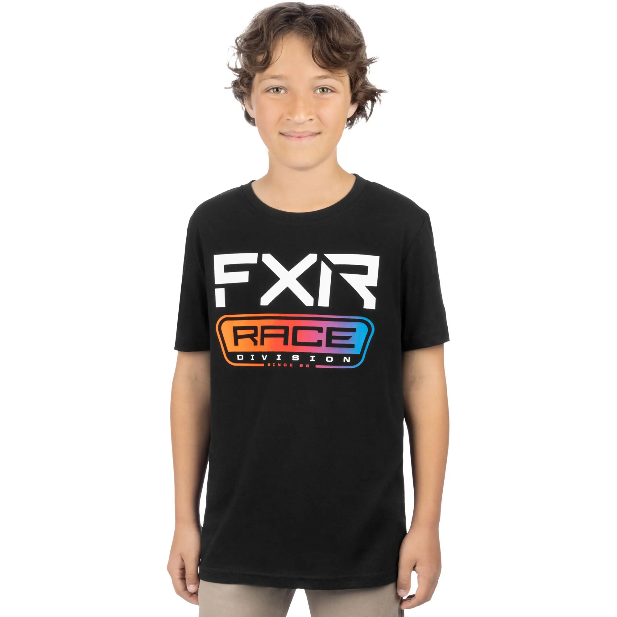 FXR  Youth Race Division Premium T-Shirt Tee Short Sleeve Cotton Black Spectrum