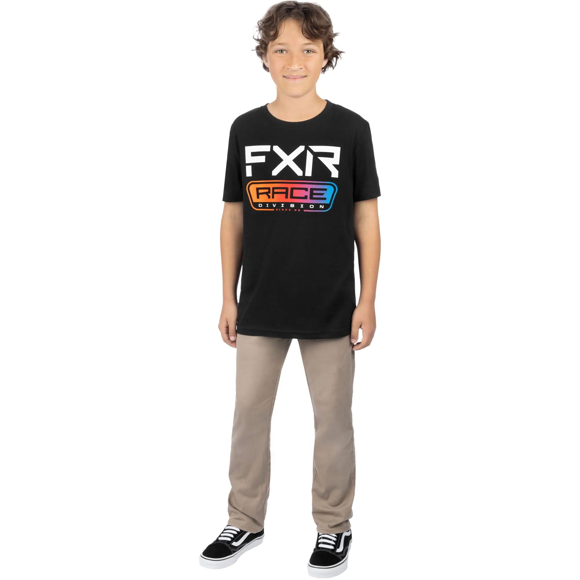 FXR  Youth Race Division Premium T-Shirt Tee Short Sleeve Cotton Black Spectrum