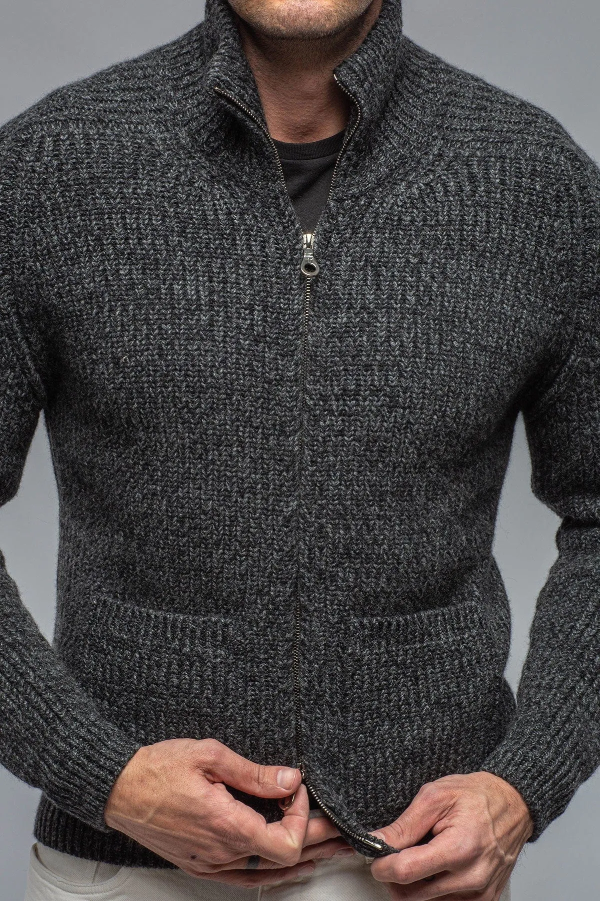 Galway Chunky Cashmere Full Zip In Charcoal