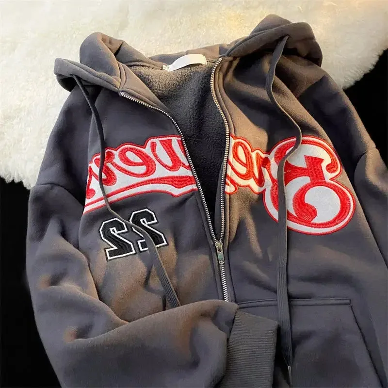 Gothic Hip Hop Stylish Embroidery Zip-Up Hoodie