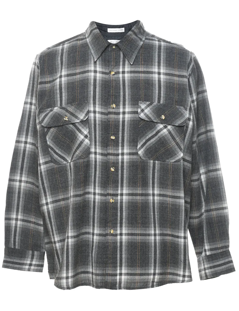 Grey & White Checked Plaid Shirt - XL