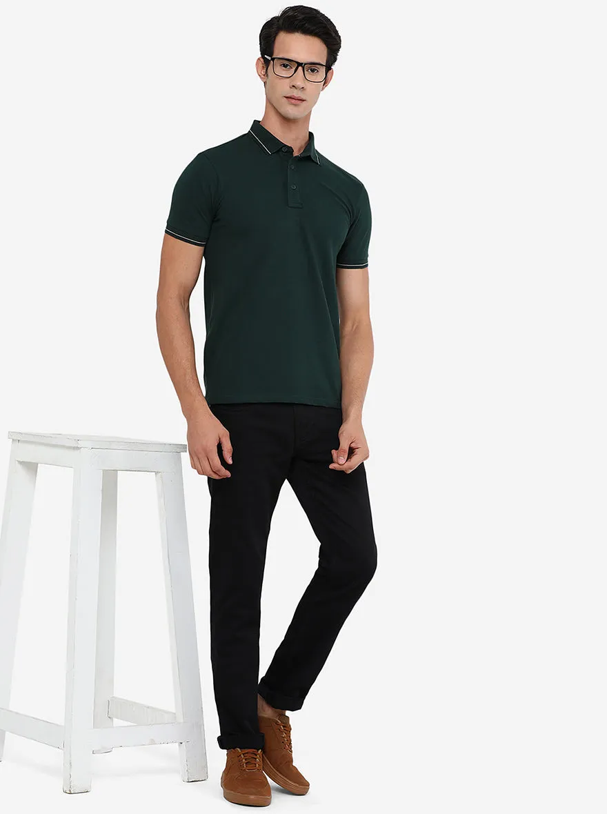 Grove Green Solid Slim Fit Polo T-Shirt | JadeBlue