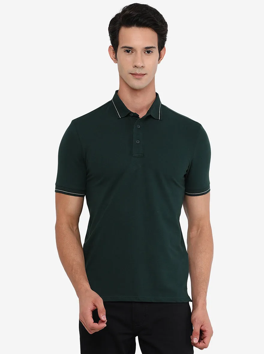 Grove Green Solid Slim Fit Polo T-Shirt | JadeBlue