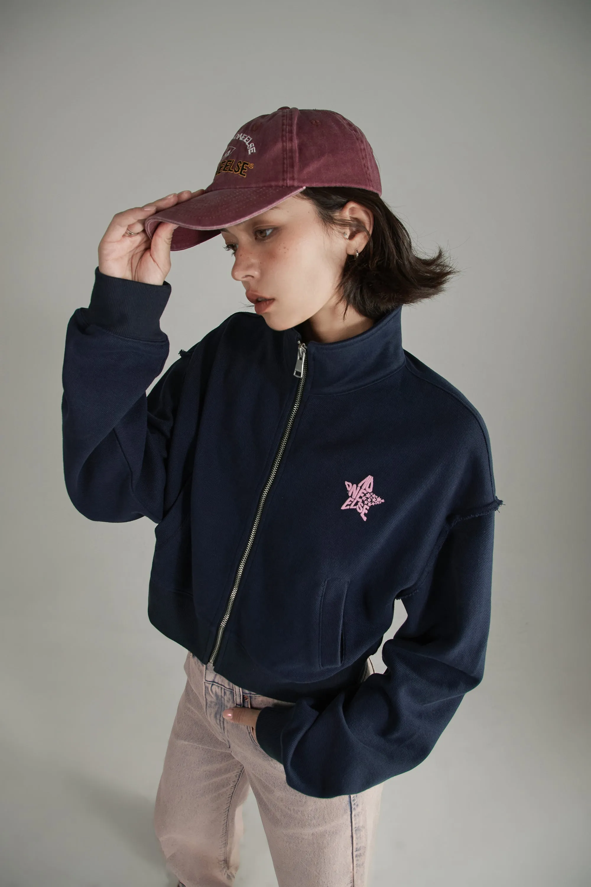 High Neck Star Crop Zip-Up