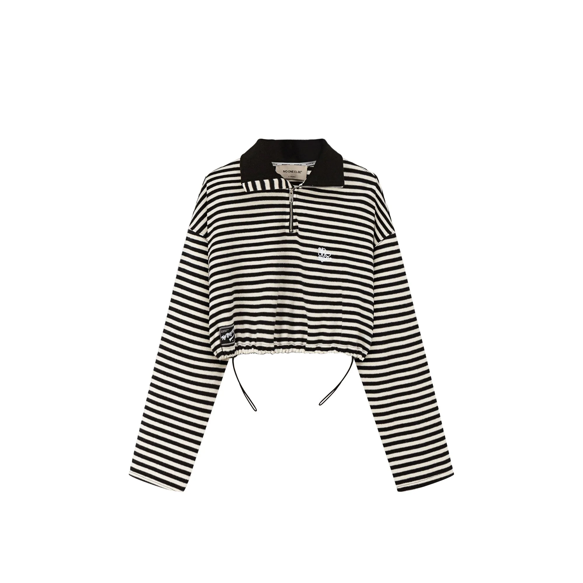 High Neck Stripe Zip-Up Crop Sweatshirt