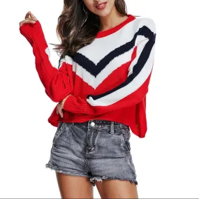 Hit Color Round Neck Long Sleeve Sweaters