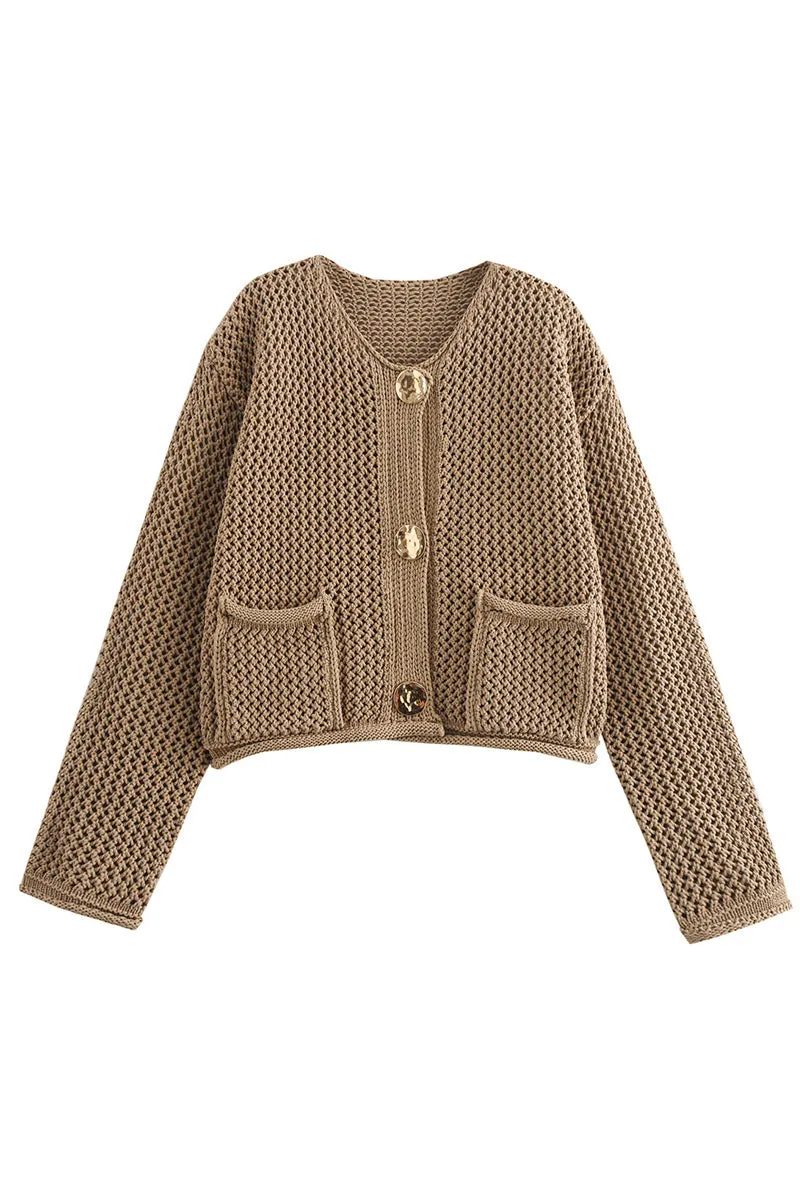 HWT1110 Chunky Knit Cardigan with Statement Buttons