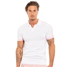 Knit Polo W/ Shoulder Design - White/Pink