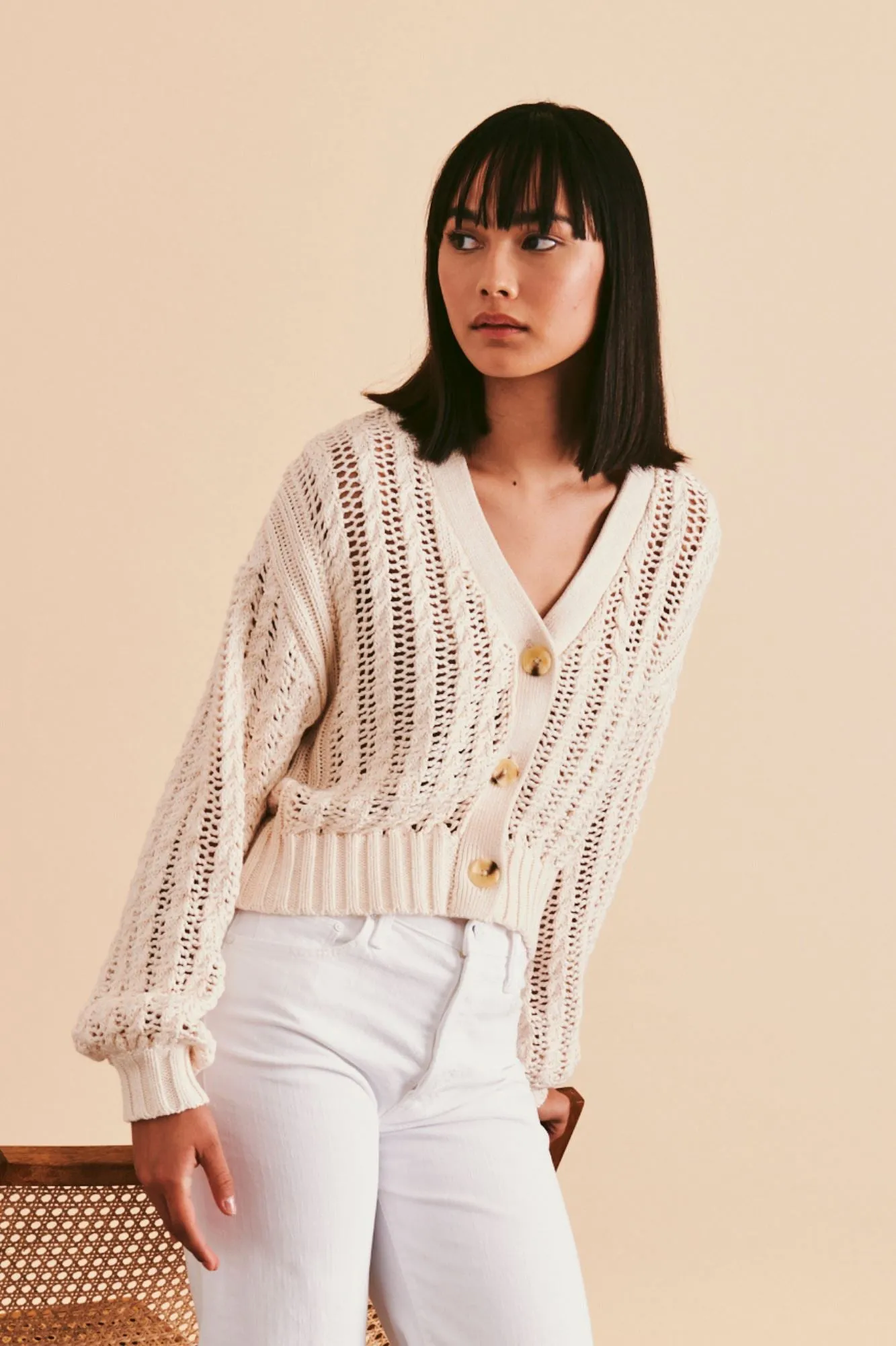 Line Galia Chunky Knit Cotton Cardigan - Seashell
