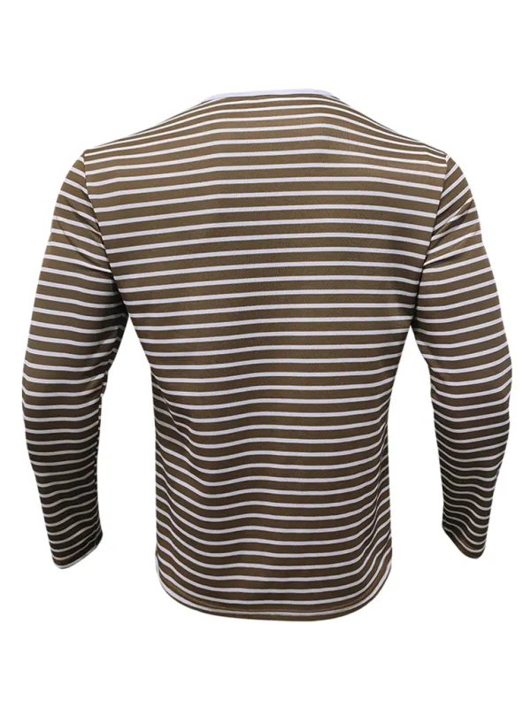 Long Sleeve Henley Shirt Casual Horizontal Striped Henley T-Shirt