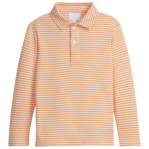 Long Sleeve Striped Polo - Orange