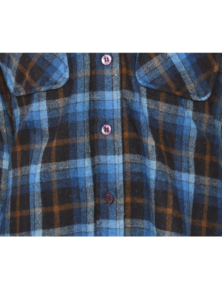 Long-Sleeved Navy Checked Shirt - S