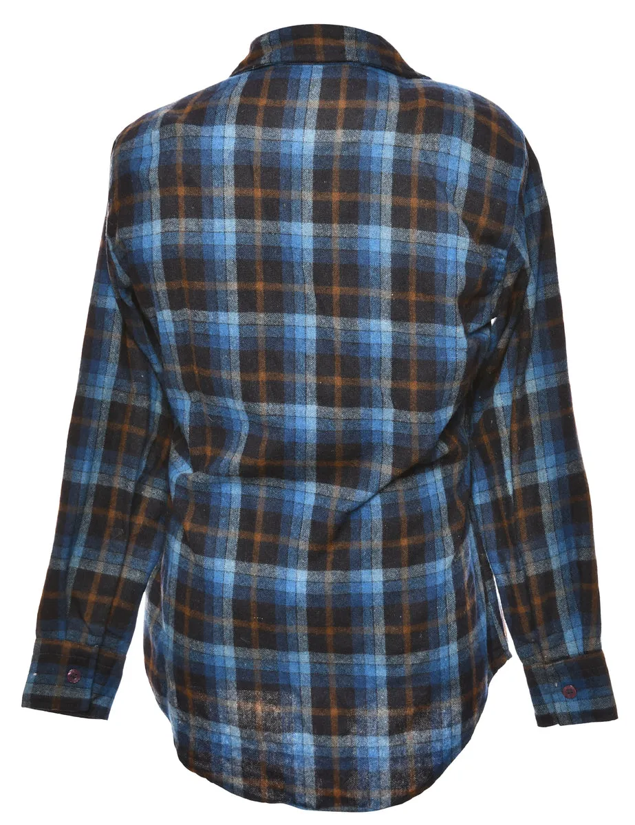 Long-Sleeved Navy Checked Shirt - S