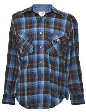 Long-Sleeved Navy Checked Shirt - S