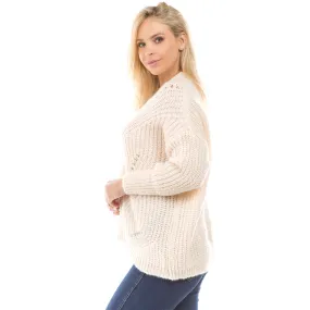 Loose Openwork V- neck Knitting Sweaters