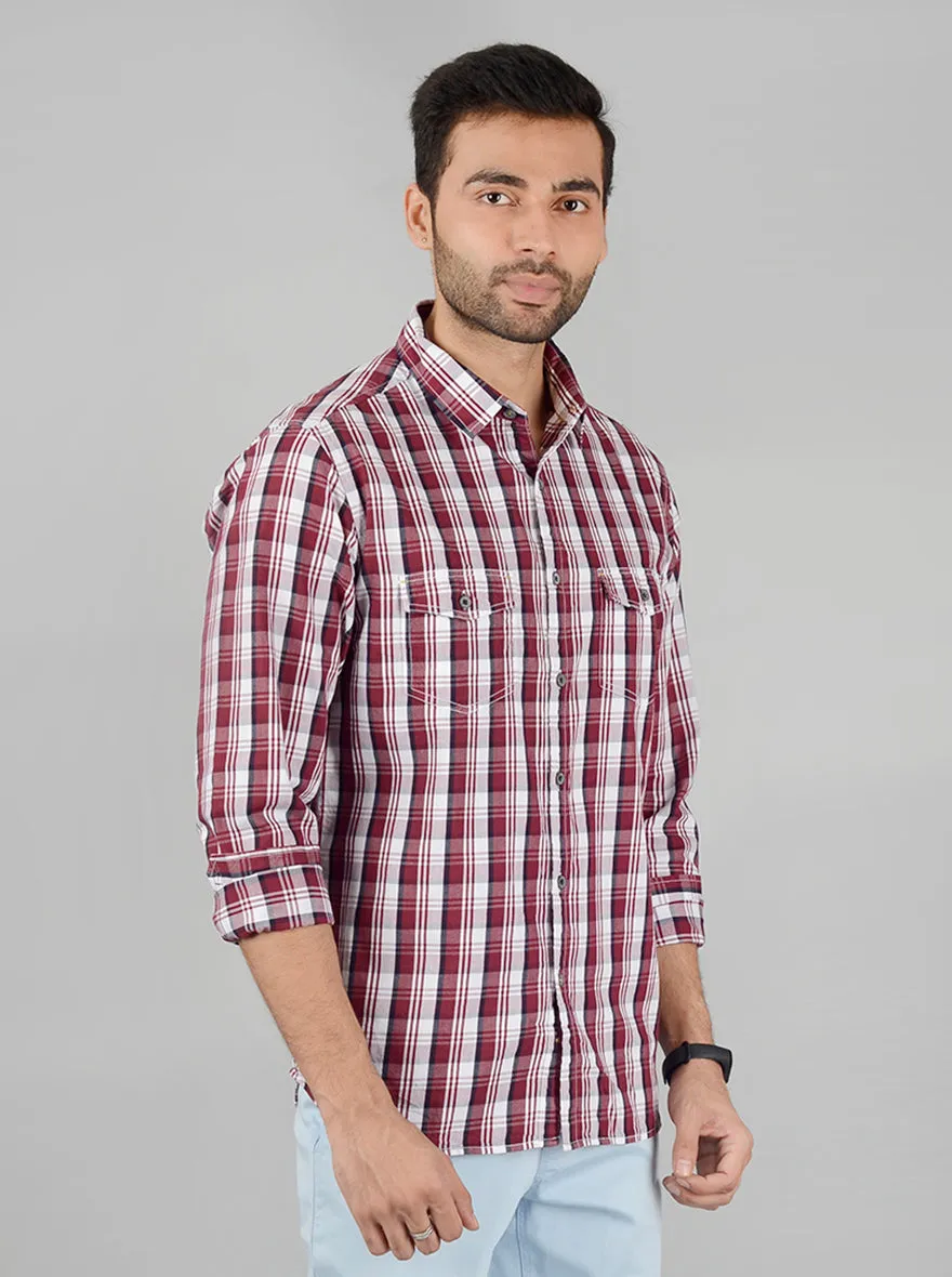 Maroon Checked Slim Fit Casual Shirt | Greenfibre