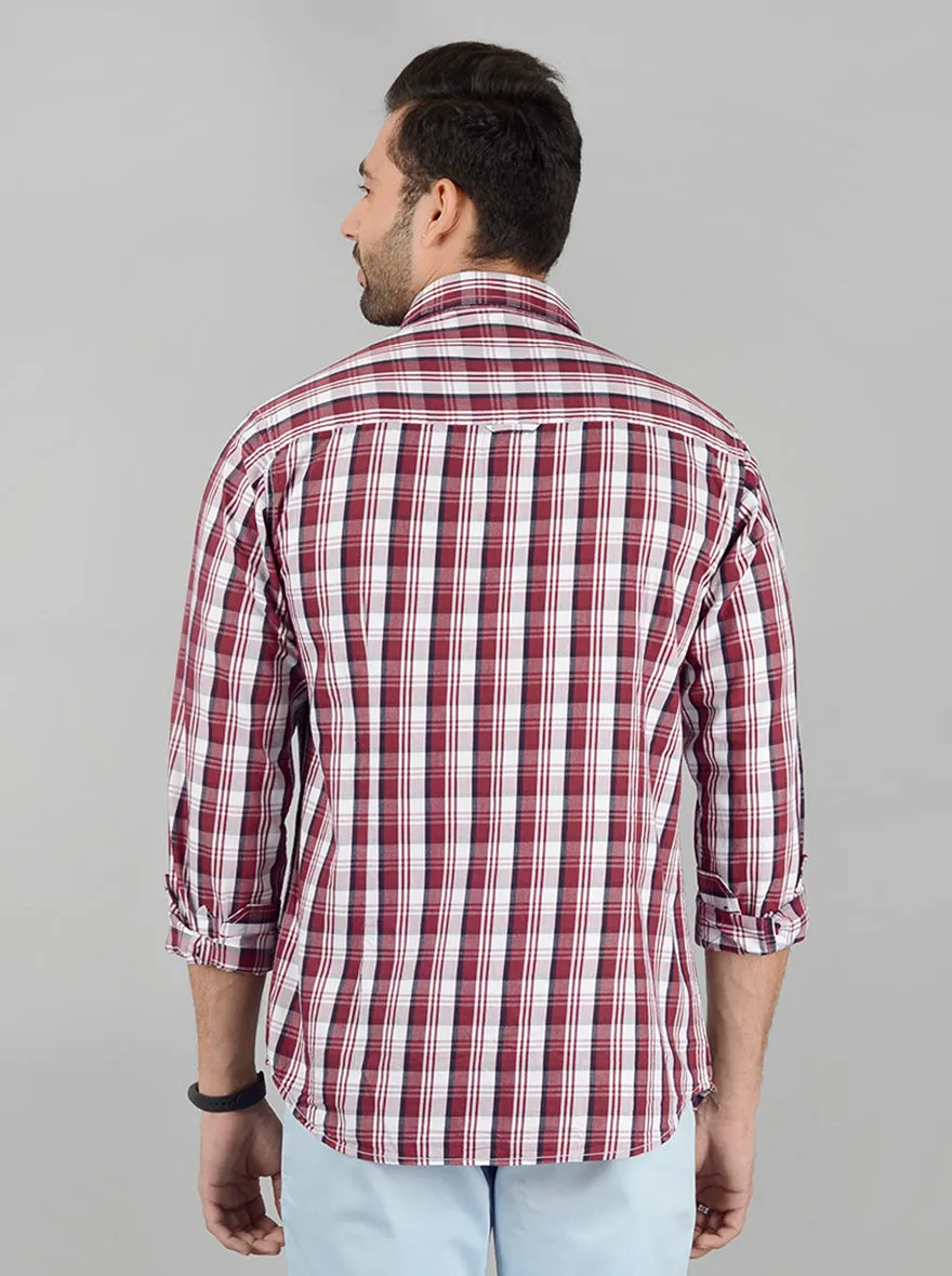 Maroon Checked Slim Fit Casual Shirt | Greenfibre