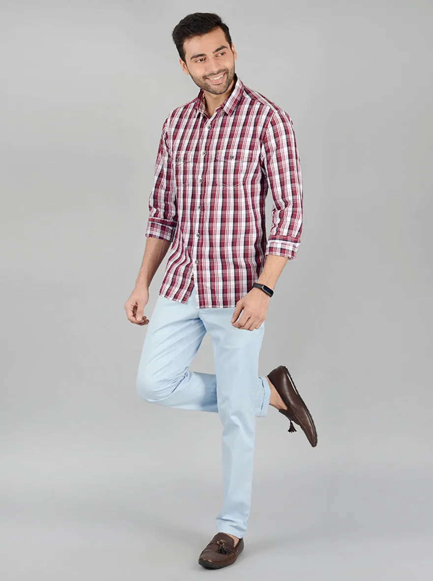 Maroon Checked Slim Fit Casual Shirt | Greenfibre