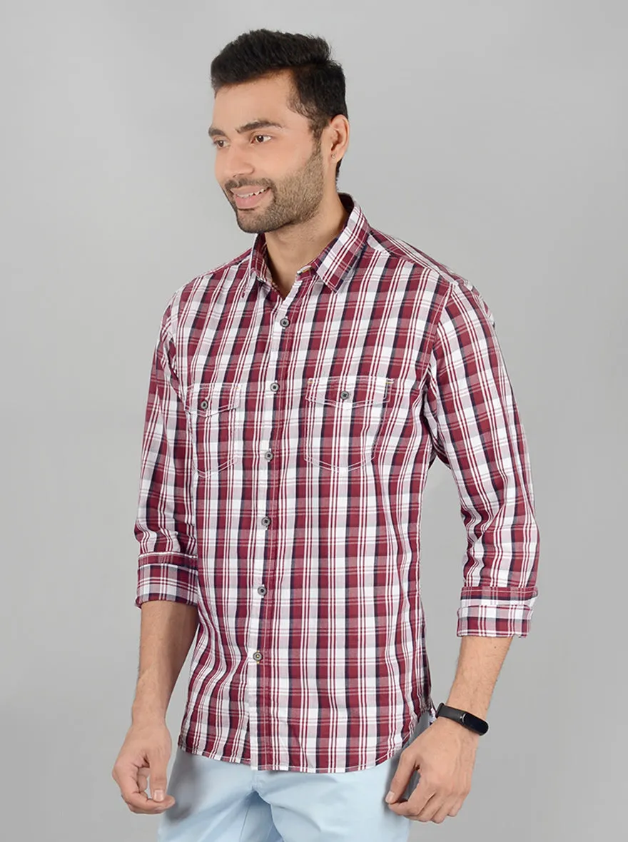 Maroon Checked Slim Fit Casual Shirt | Greenfibre