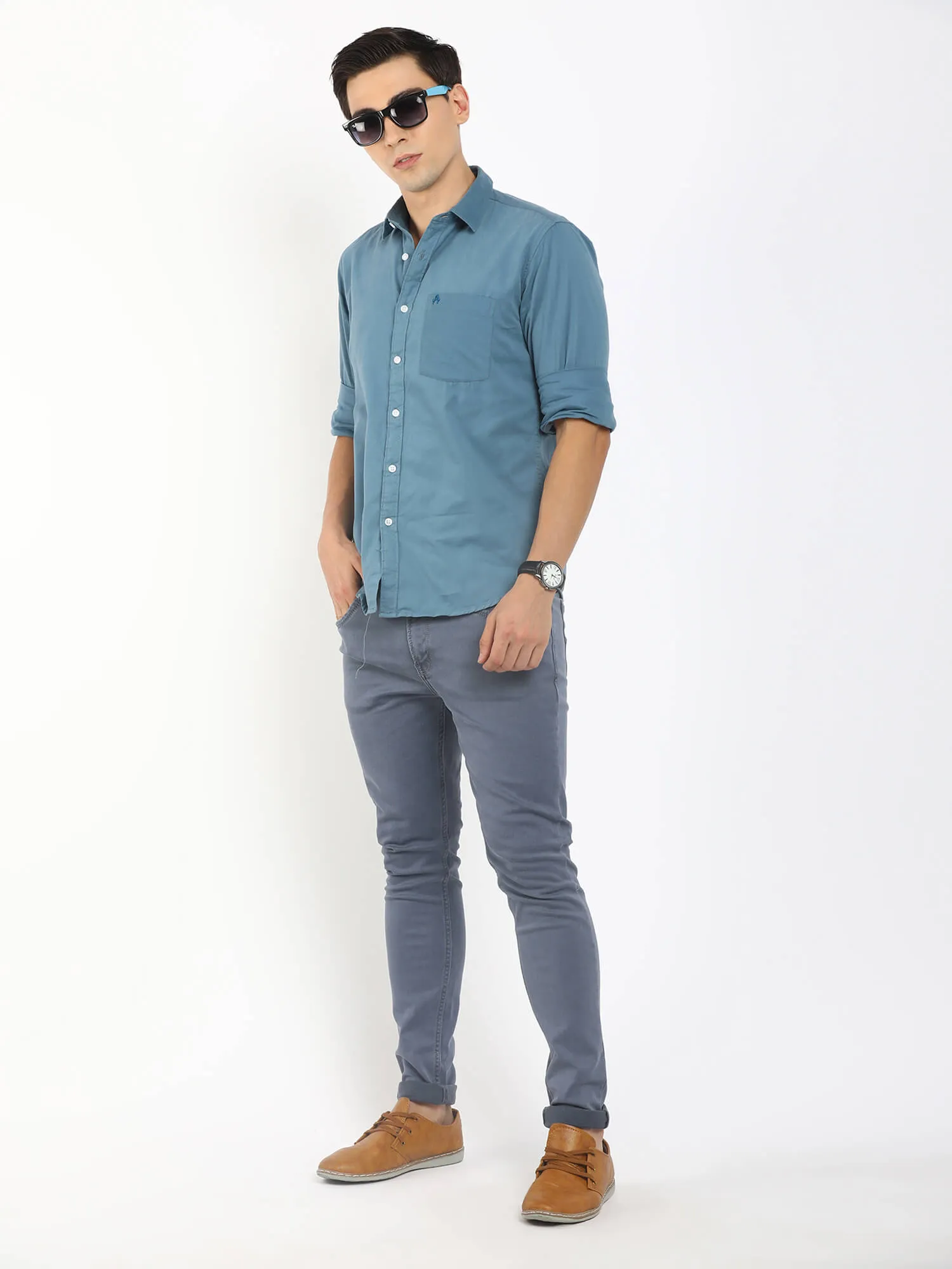 Men Blue Solid Shirt (GBMNR 3006)