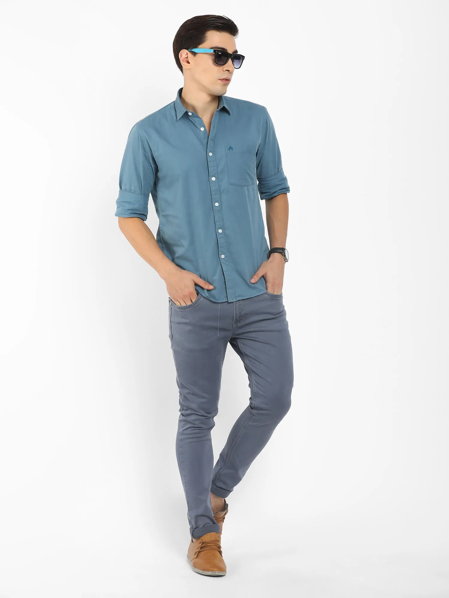 Men Blue Solid Shirt (GBMNR 3006)