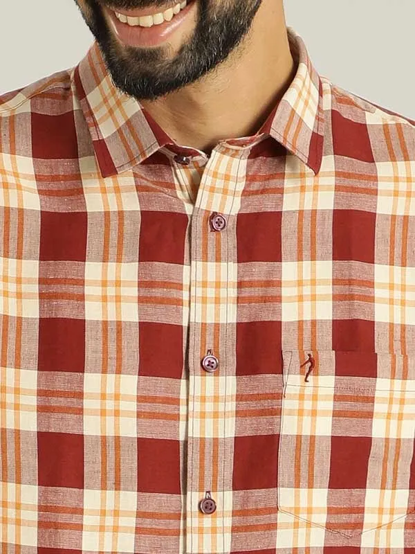 Men Checked Full Sleeve Linen Shirt