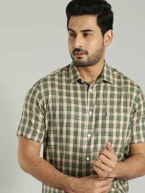 Men Checked Half Sleeve Cotton Blend Shirt