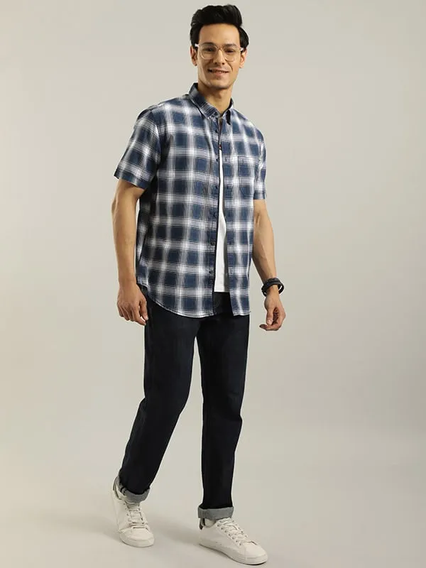 Men Checked Half Sleeve Cotton Blend Shirt