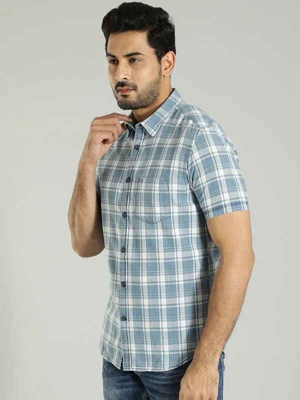 Men Checked Half Sleeve Cotton Shirt