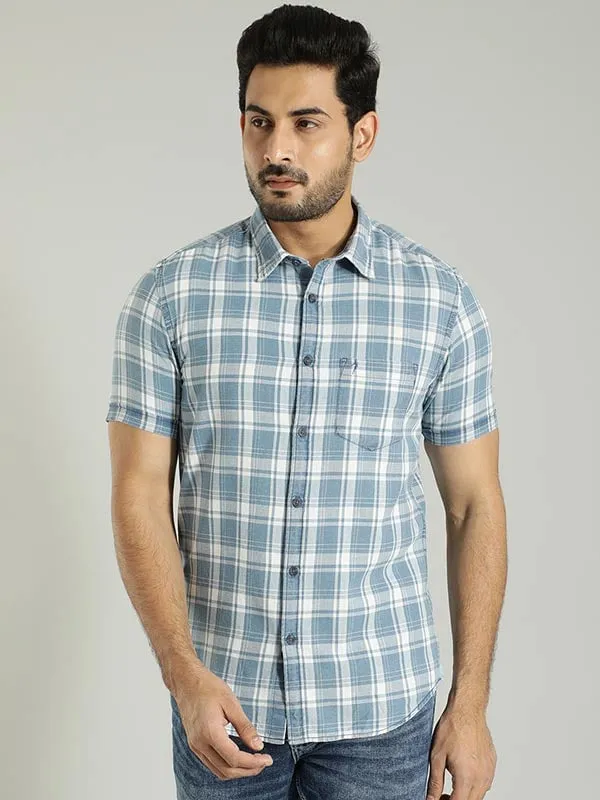 Men Checked Half Sleeve Cotton Shirt