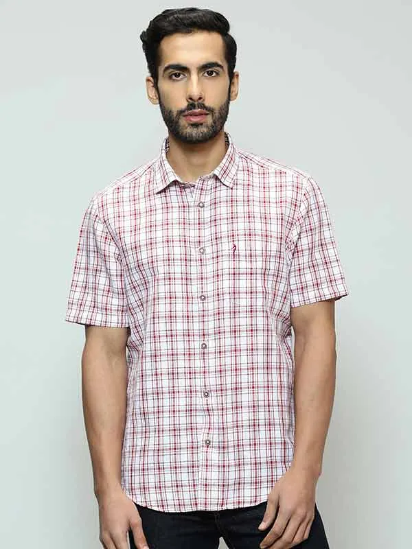 Men Checked Half Sleeve Linen Blend Shirt