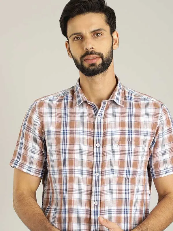 Men Checked Half Sleeve Linen Blend Shirt