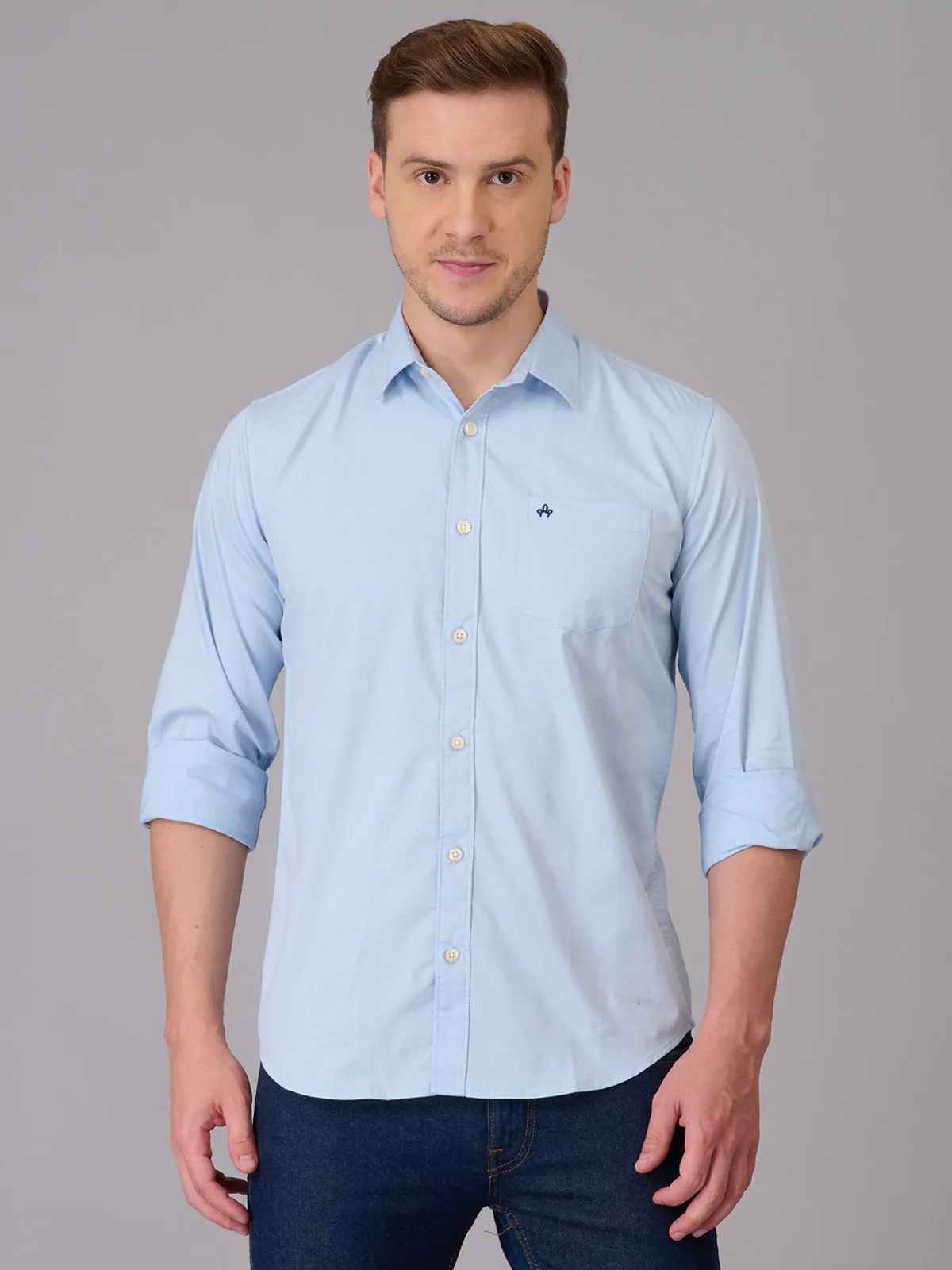 Men Sky Blue Formal Cotton Shirt (GBHM23ED26)