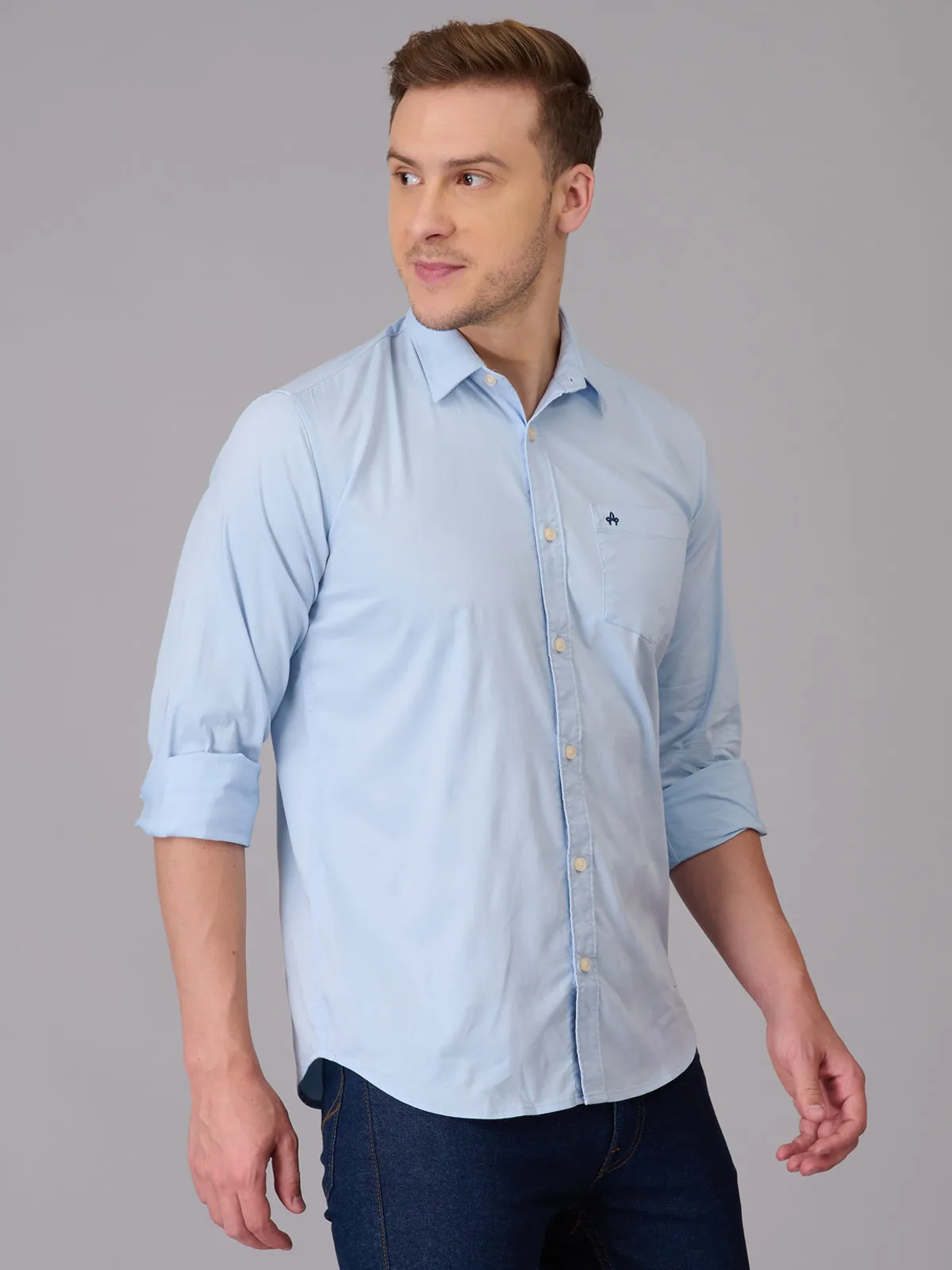 Men Sky Blue Formal Cotton Shirt (GBHM23ED26)