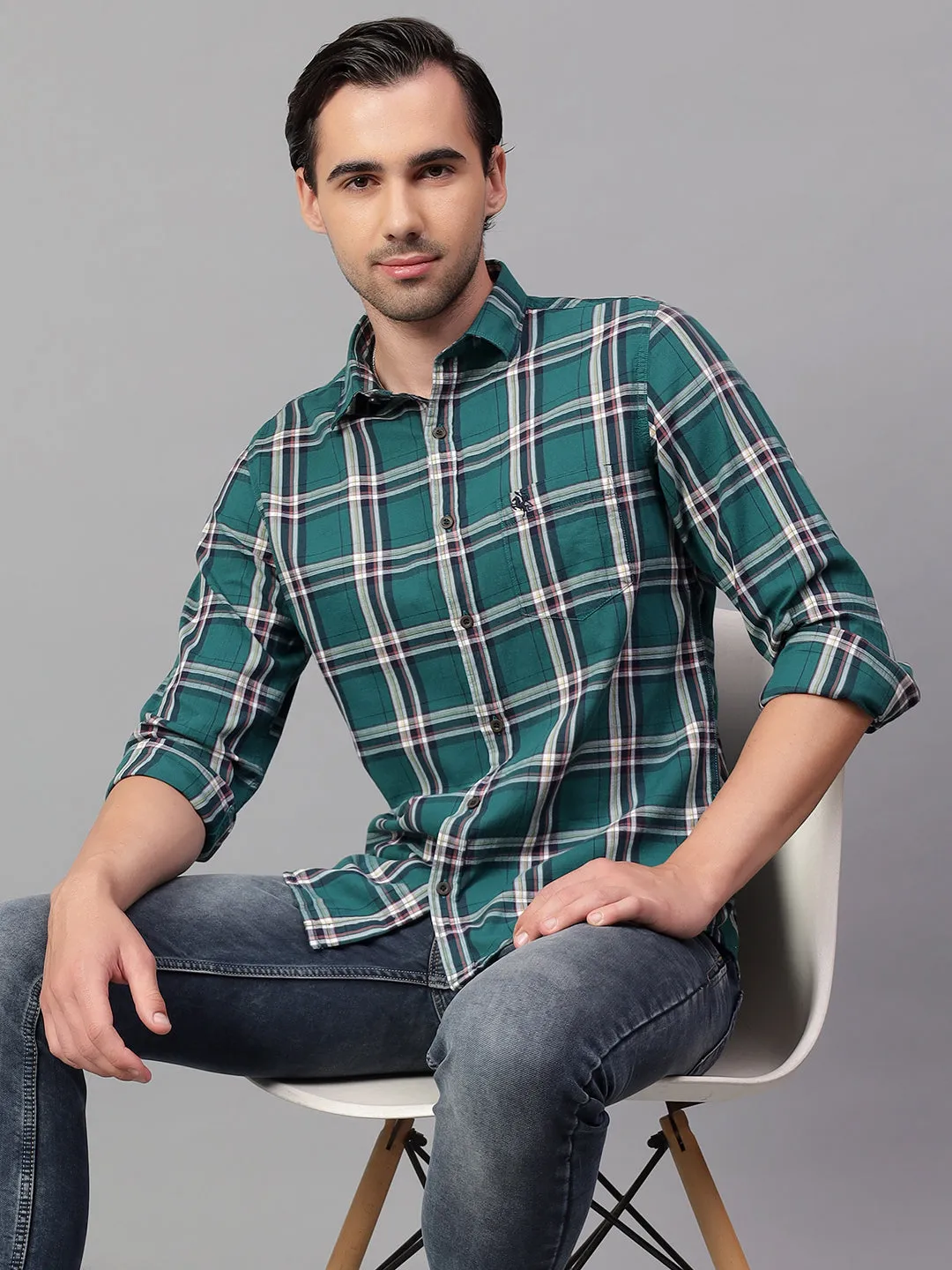 Men's Green Checked Full Sleeve Casual Shirt