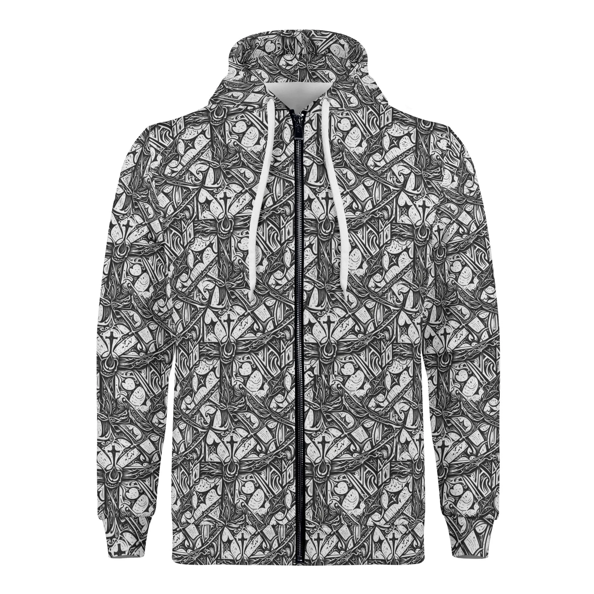 Mens Hidden Cross Classic Zip Up Hoodie Warm Jacket