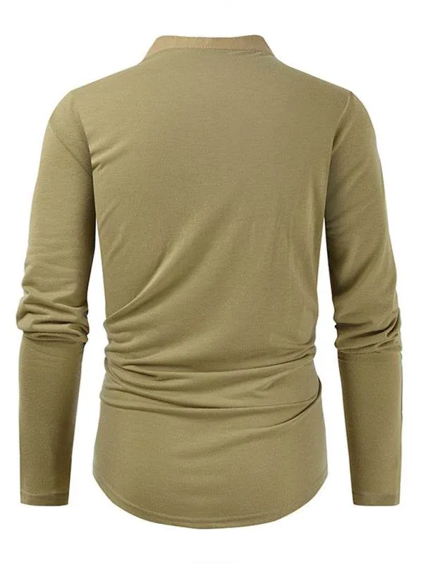 Men's New Outdoor Tactical Zipper Colorblock Henley Collar Long Sleeve T-Shirt