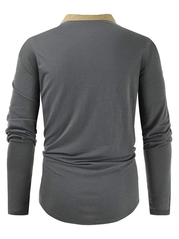 Men's New Outdoor Tactical Zipper Colorblock Henley Collar Long Sleeve T-Shirt