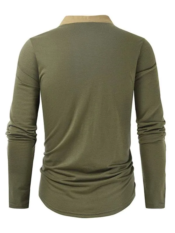 Men's New Outdoor Tactical Zipper Colorblock Henley Collar Long Sleeve T-Shirt