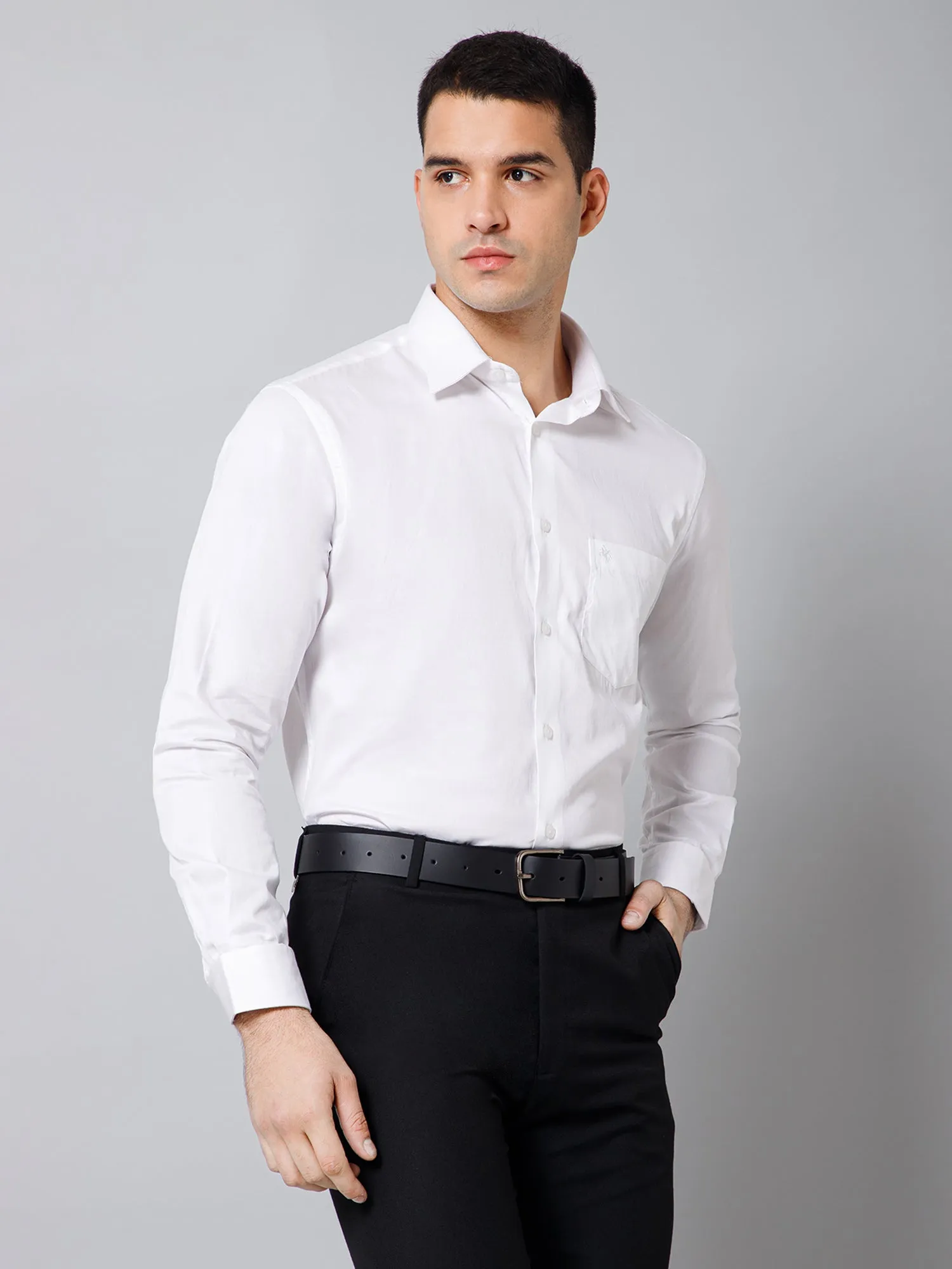 Men's White Party Plain Full Sleeve Shirt