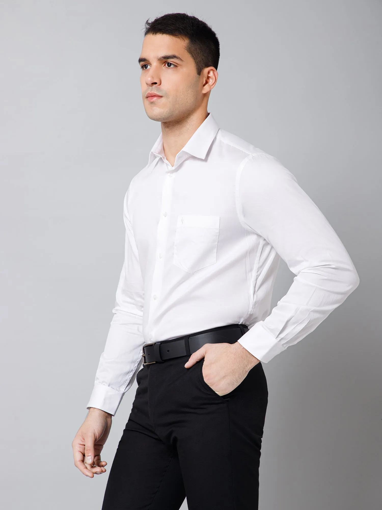 Men's White Party Plain Full Sleeve Shirt