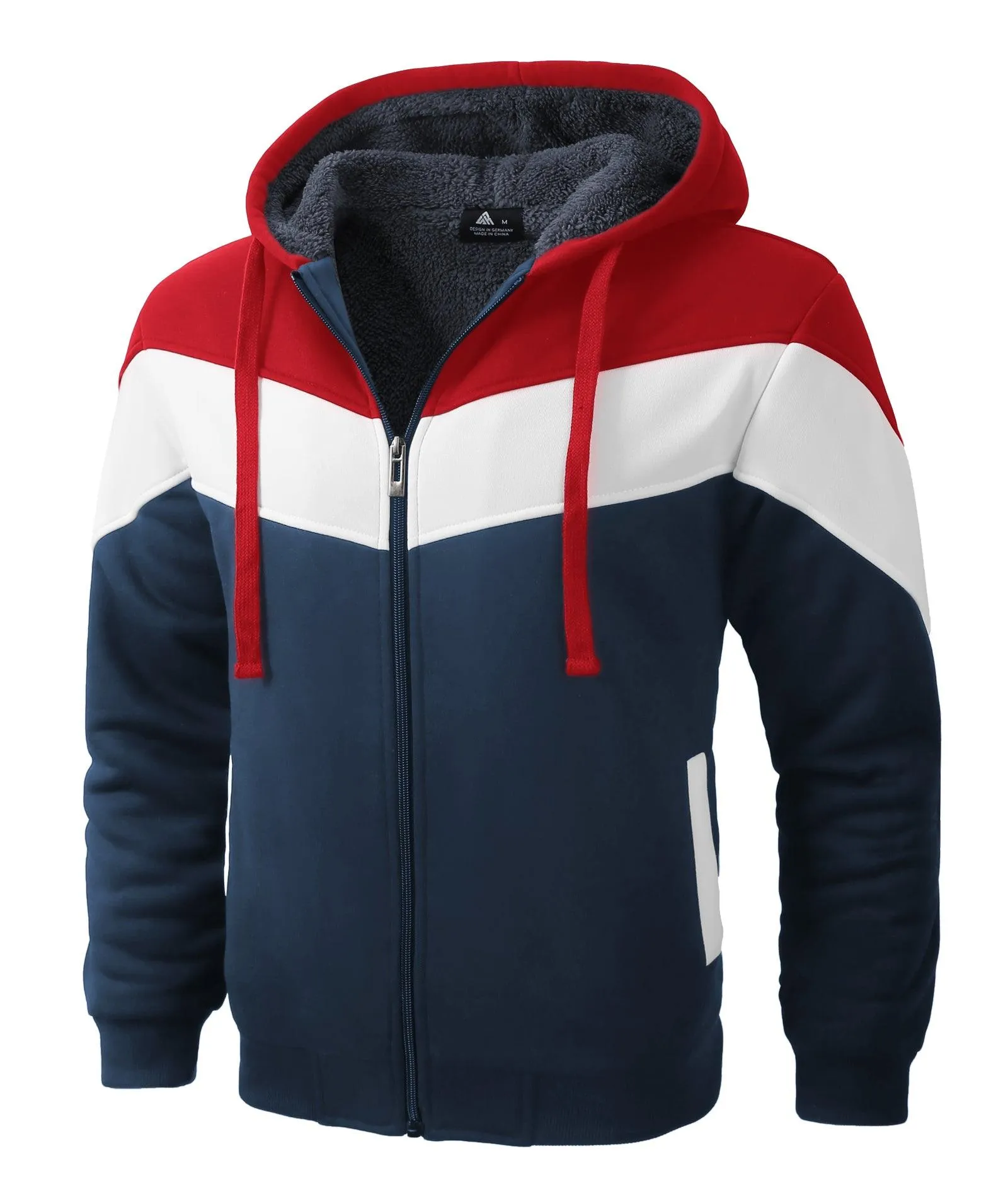 Men's Zip Up Color Block Fleece Hoodie-AWY2107