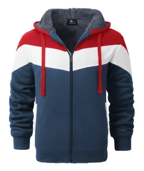 Men's Zip Up Color Block Fleece Hoodie-AWY2107