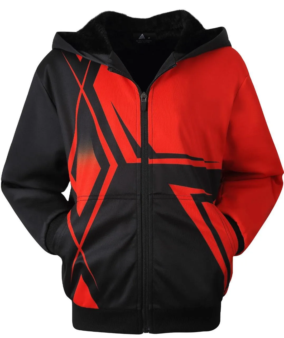 Men's Zip Up Printed Sherpa Lined Hoodie-ZPK000340