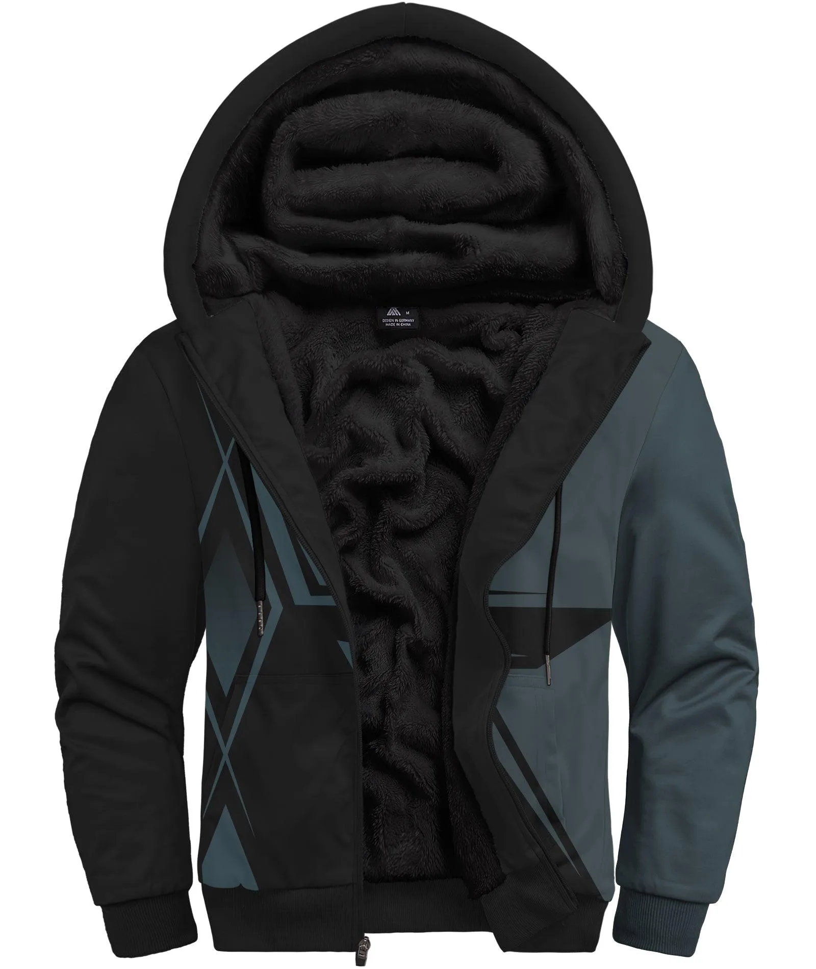 Men's Zip Up Printed Sherpa Lined Hoodie-ZPK000340