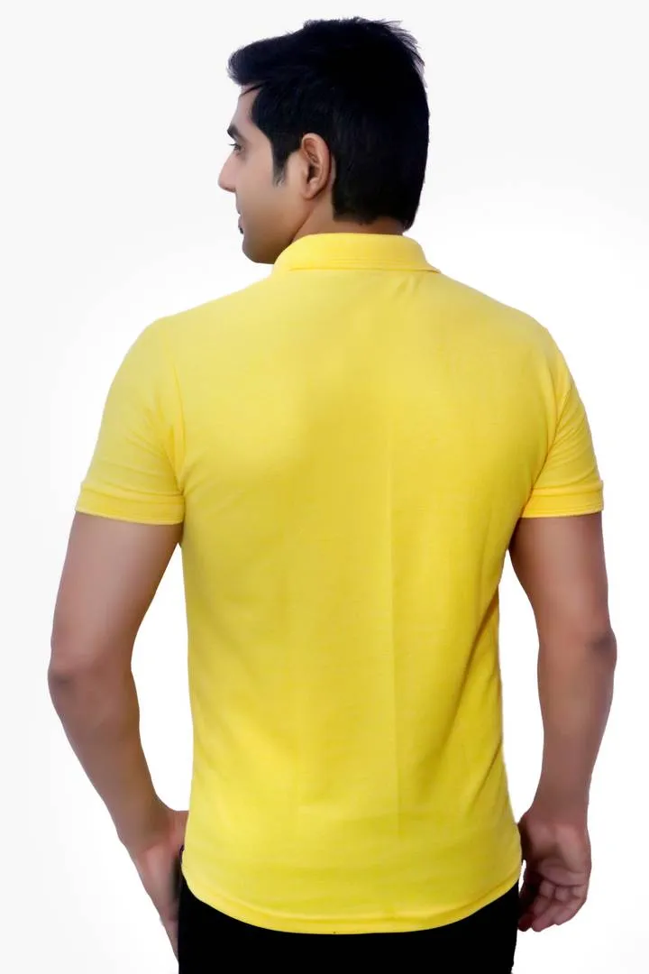 Modern Yellow Polycotton Solid Polo T-Shirt For Men